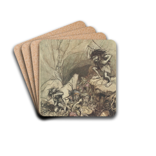 Alberich drives in a band of Niblungs laden with gold and silver treasure by Arthur Rackham Drink Coasters - set of 4