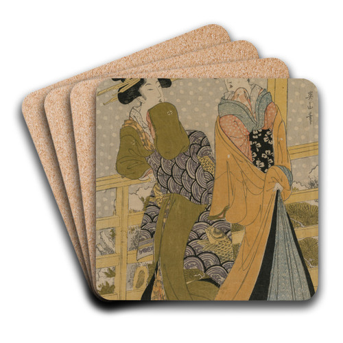 Two Courtesans on a Balcony (From the series Five Colors of Ink) by Kikukawa Eizan Art Drink Coaster set