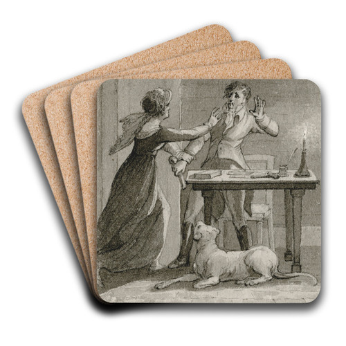 Vrouw weerhoudt man met pistool: 'Zijne oogen...' by Reinier Vinkeles Art Drink Coaster set