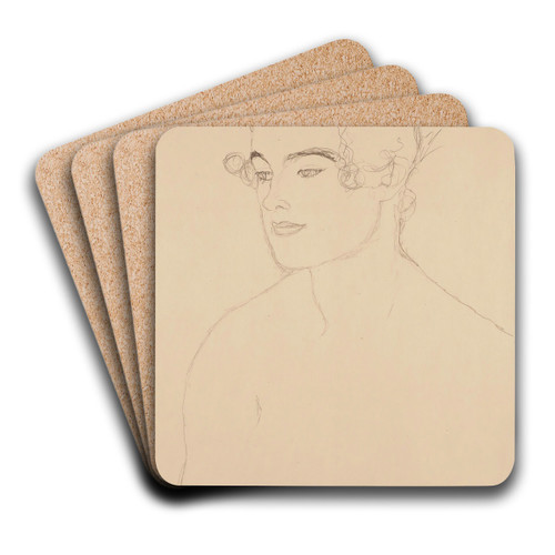 Brustbild nach links (torso facing left) by Gustav Klimt Art Drink Coaster set