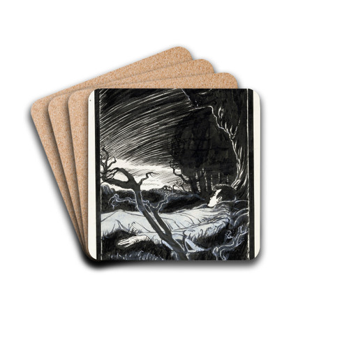 Willem slaapt in een landschap bij nacht by Anny Leusink Drink Coasters - set of 4 Willem slaapt in een landschap bij nacht by Anny Leusink Drink Coasters - set of 4