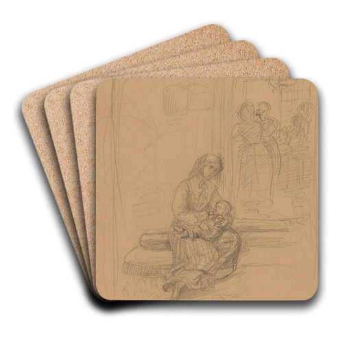Mor med barn p fanget by Adolph Tidemand Art Drink Coaster set