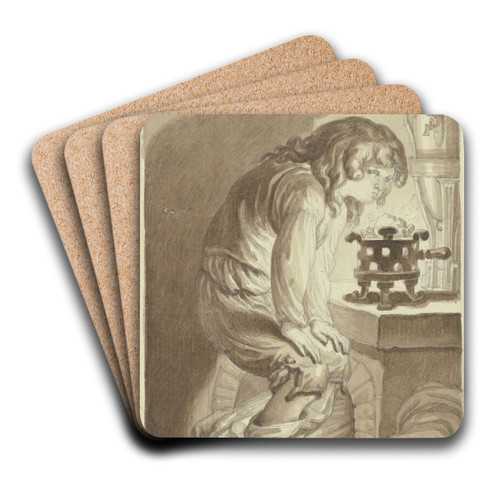 Ein Junge, ein Kohlebecken anfachend by Daniel Nikolaus Chodowiecki Art Drink Coaster set Ein Junge, ein Kohlebecken anfachend by Daniel Nikolaus Chodowiecki Art Drink Coaster set
