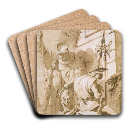 Soldiers Around a Monument by Giovanni Battista Tiepolo Art Drink Coaster set