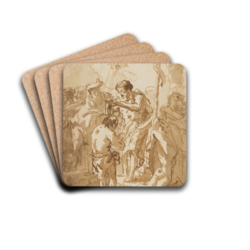 The Baptism of Christ (with Christ Standing at Left Center, His Back Turned, and a Youth Stripping in the Right Foreground) by Giovanni Domenico Tiepolo Drink Coasters - set of 4