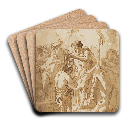 The Baptism of Christ (with Christ Standing at Left Center, His Back Turned, and a Youth Stripping in the Right Foreground) by Giovanni Domenico Tiepolo Art Drink Coaster set