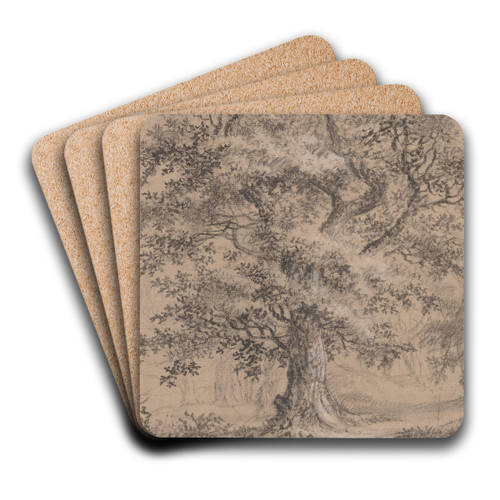 A Leafy Oak by a Woodland Path by Johann Caspar Huber Art Drink Coaster set