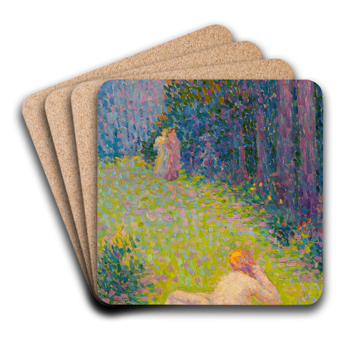 Bathers in a summer landscape by Hippolyte Petitjean Art Drink Coaster set
