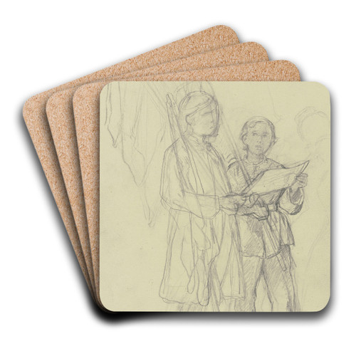 Two boys with flags by Jakob Becker Art Drink Coaster set