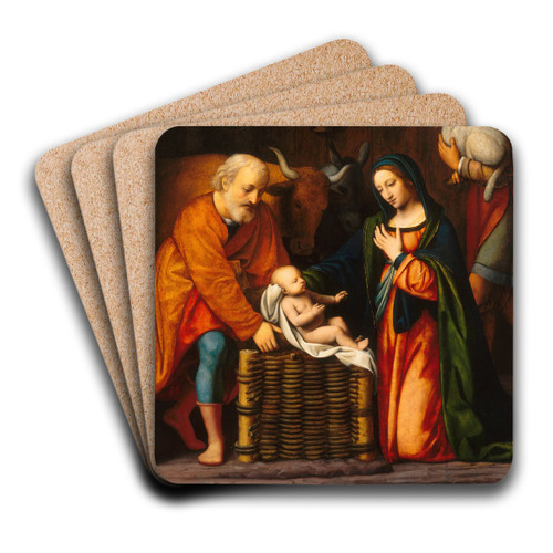 Adoration of the Christ Child and Annunciation to the Shepherds by Bernardino Luini Art Drink Coaster set