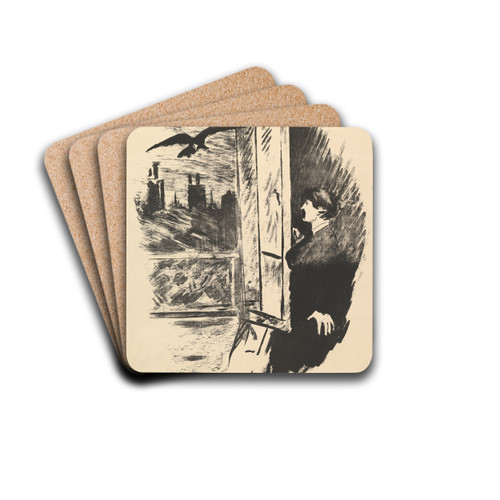 Open Here I Flung the Shutter. Illustration to The Raven by Edgar Allan Poe by douard Manet Drink Coasters - set of 4 Open Here I Flung the Shutter. Illustration to The Raven by Edgar Allan Poe by douard Manet Drink Coasters - set of 4