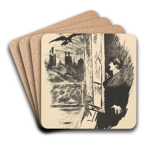 Open Here I Flung the Shutter. Illustration to The Raven by Edgar Allan Poe by douard Manet Art Drink Coaster set Open Here I Flung the Shutter. Illustration to The Raven by Edgar Allan Poe by douard Manet Art Drink Coaster set