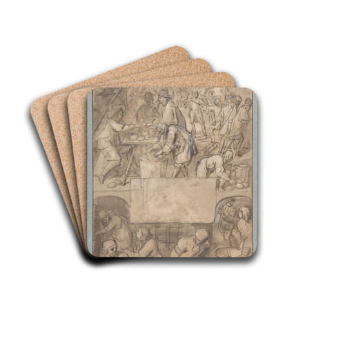 Allegory of Commerce and a Debtor's Prison by Romeyn De Hooghe Drink Coasters - set of 4 Allegory of Commerce and a Debtor's Prison by Romeyn De Hooghe Drink Coasters - set of 4