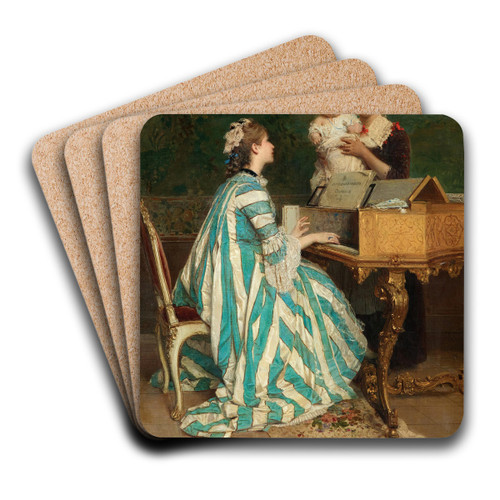 A Young Mother Playing the Hapsichord by Gerolamo Induno Art Drink Coaster set