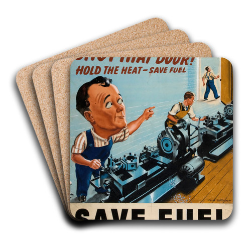 Help your fuel watcher save fuel at work by Clive Uptton Art Drink Coaster set