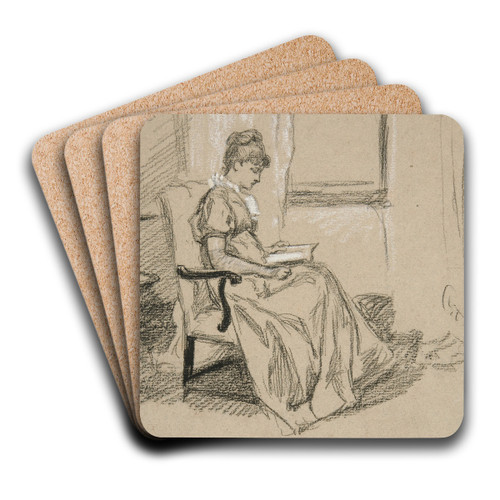 Portrait of Mrs. Abbey,reading by Edwin Austin Abbey Art Drink Coaster set