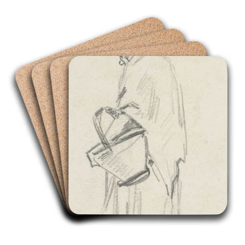 Market woman with basket on her arm by Anton Burger Art Drink Coaster set