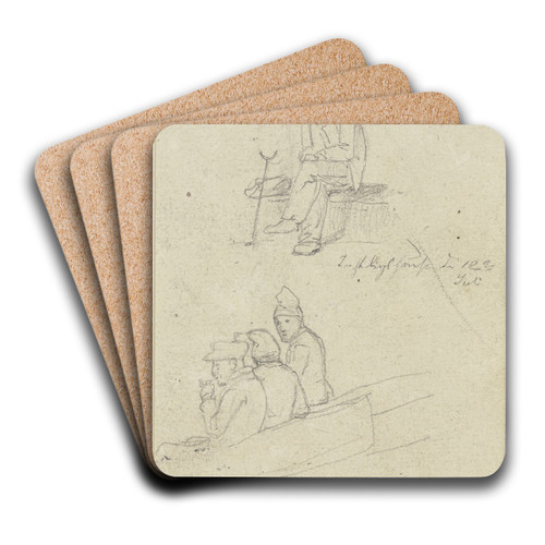 Studienblatt; Sitzende Mnner by Jakob Becker Art Drink Coaster set
