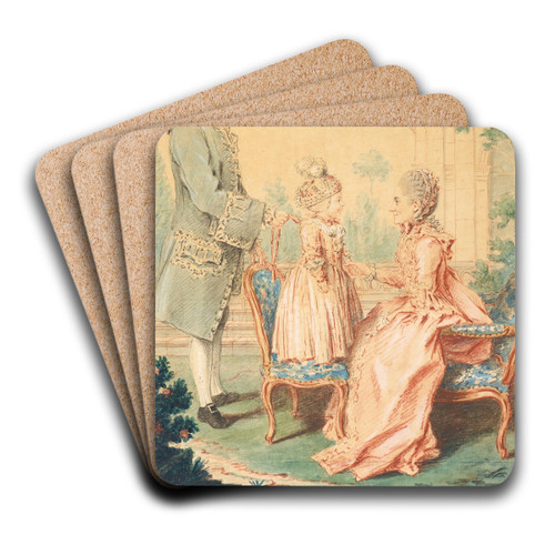 Portrait, M. et Mme. Craymoyel avec leur Petit Garon by Louis Carrogis Carmontelle Art Drink Coaster set Portrait, M. et Mme. Craymoyel avec leur Petit Garon by Louis Carrogis Carmontelle Art Drink Coaster set