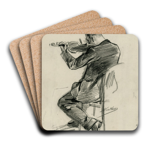 Een vioolspeler by Nicolaas van der Waay Art Drink Coaster set