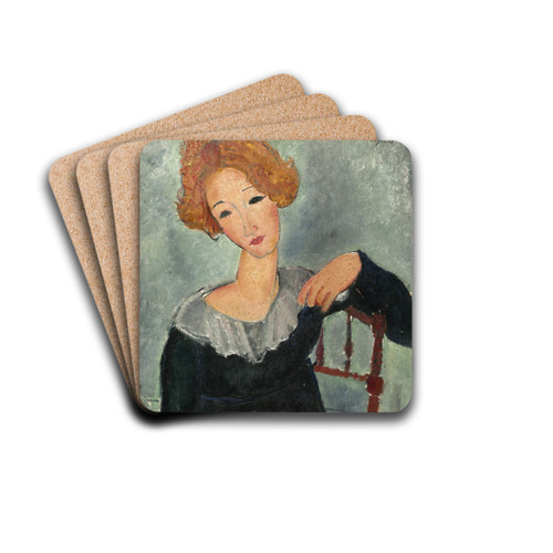 Woman with Red Hair by Amedeo Modigliani Drink Coasters - set of 4