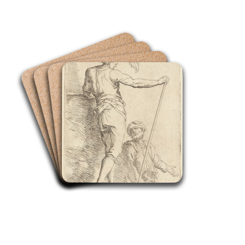 Two Soldiers, One Seen from Behind and Holding a Cane in His Right hand by Salvator Rosa Drink Coasters - set of 4