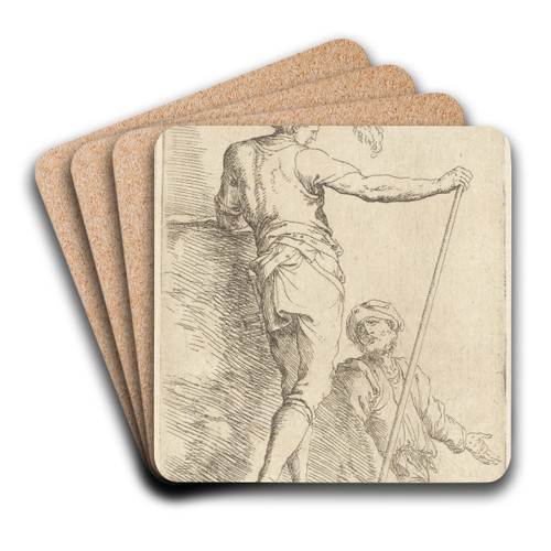 Two Soldiers, One Seen from Behind and Holding a Cane in His Right hand by Salvator Rosa Art Drink Coaster set