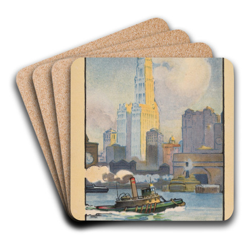 The Woolworth Building from the Ferry by Rachael Robinson Elmer Art Drink Coaster set