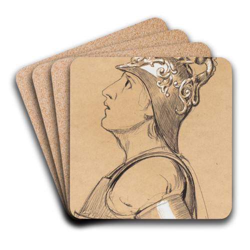 Valkyrie (Costume Study for Bayreuth) Head with Helmet by Hans Thoma Art Drink Coaster set