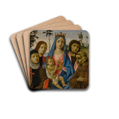 Madonna and Child with Saints Clare, John the Evangelist, John the Baptist, and Francis by Michelangelo di Pietro Membrini Drink Coasters - set of 4