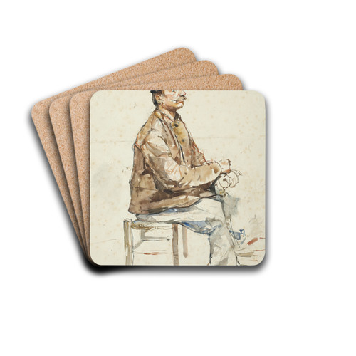 Sitting man with hat and clogs by Floris Verster Drink Coasters - set of 4 Sitting man with hat and clogs by Floris Verster Drink Coasters - set of 4