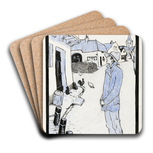 Willem staat te zingen in een verlaten dorpsstraat by Anny Leusink Art Drink Coaster set Willem staat te zingen in een verlaten dorpsstraat by Anny Leusink Art Drink Coaster set