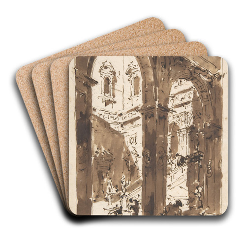 Architectural Capriccio; Courtyard of a Palace by Francesco Guardi Art Drink Coaster set