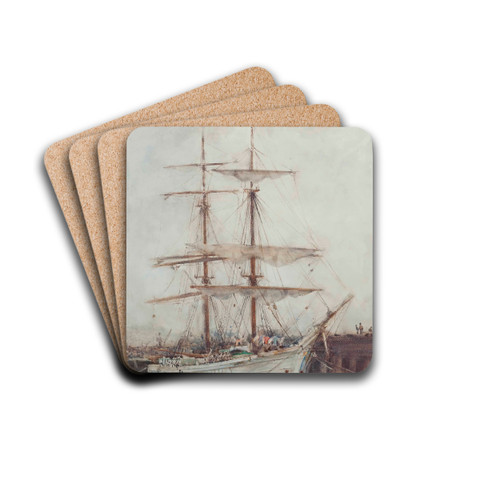 A Windjammer Moored In Falmouth Harbour by Henry Scott Tuke Drink Coasters - set of 4