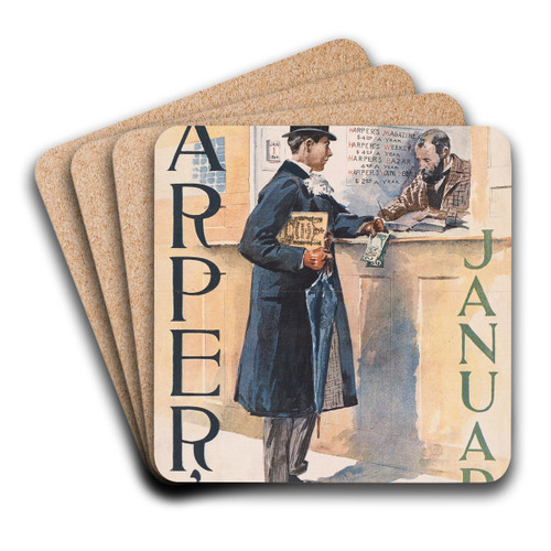 Harper's January by Edward Penfield Art Drink Coaster set Harper's January by Edward Penfield Art Drink Coaster set