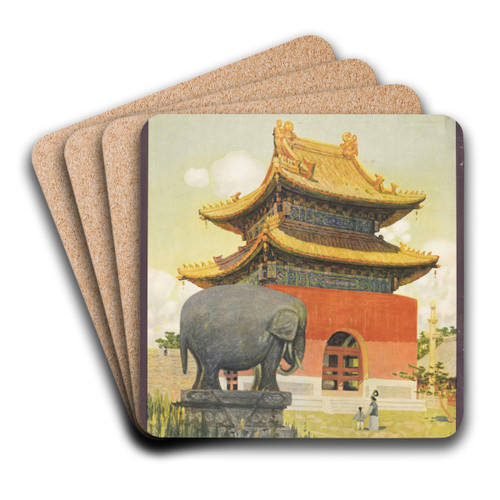 South Manchuria Railway; Most Important Link Between The Far East And Europe [Fuling Mausoleum] by Mayama Kji Art Drink Coaster set