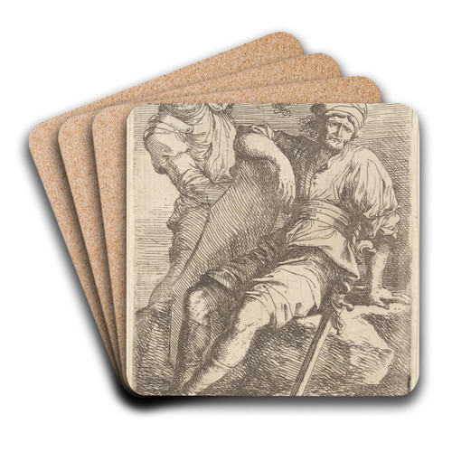 Two Soldiers, One seated with Sword and Shield by Salvator Rosa Art Drink Coaster set