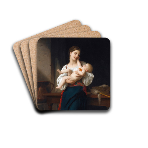 Premires caresse by William Bouguereau Drink Coasters - set of 4