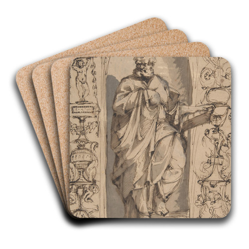 Draped Male Figure Standing in a Niche by Gregorio Lazzarini Art Drink Coaster set