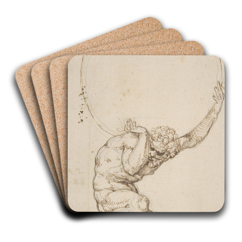 Crouching Figure of Atlas by Baldassare Peruzzi Art Drink Coaster set Crouching Figure of Atlas by Baldassare Peruzzi Art Drink Coaster set