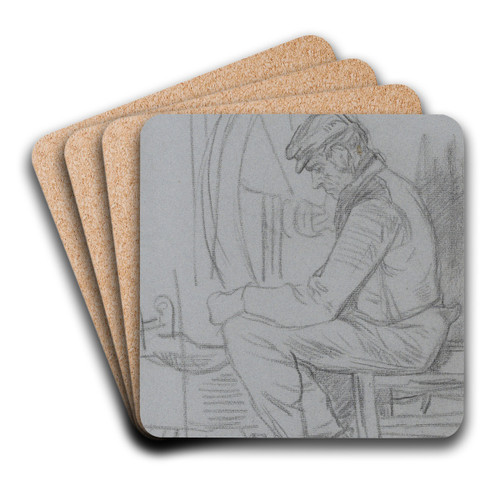Interieur met een boer bij een rad, vermoedelijk van een werktuig by Jan Veth Art Drink Coaster set