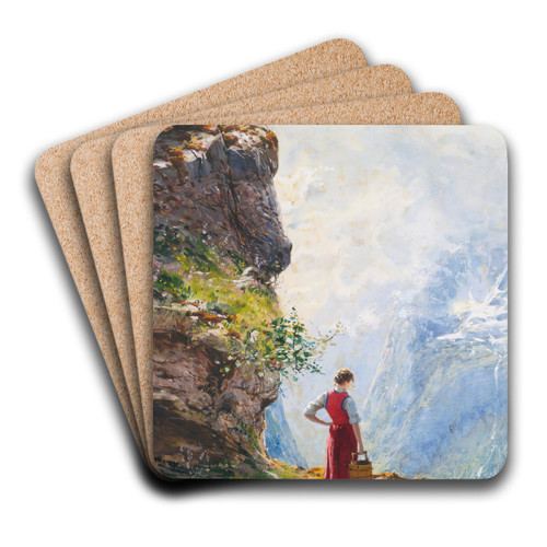 A Young Girl By A Fjord by Hans Dahl Art Drink Coaster set