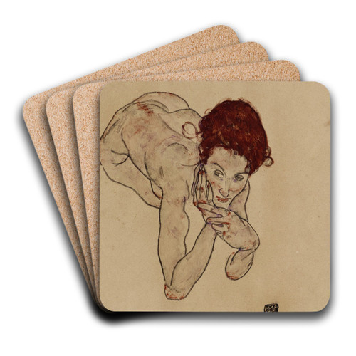 Kauernder weiblicher Akt (Crouching Female Nude) by Egon Schiele Art Drink Coaster set