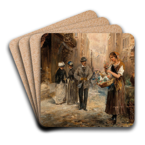 The Flower Seller by Emil Barbarini Art Drink Coaster set