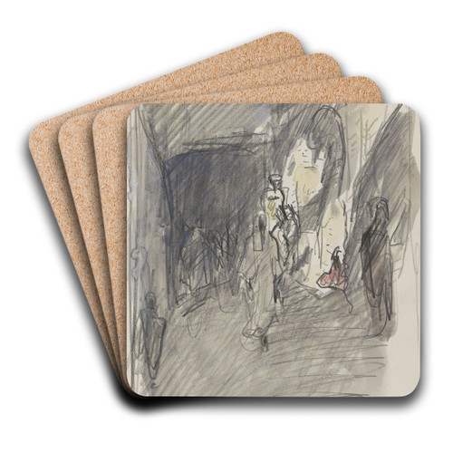 Overdekte straat met figuren by Marius Bauer Art Drink Coaster set
