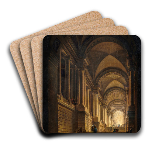 Escalier d'un palais imaginaire by Pierre-Antoine Demachy Art Drink Coaster set