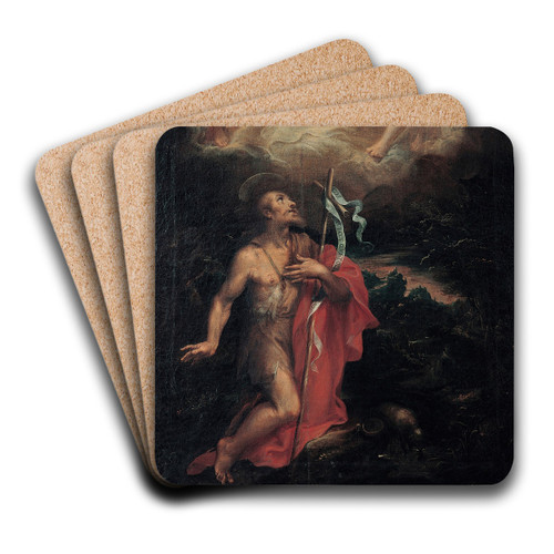 Coronation of the Virgin with Saint John the baptist by Emilian School Art Drink Coaster set