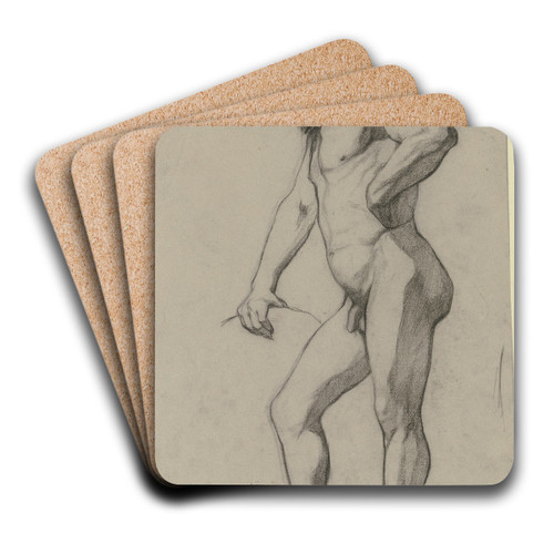 Stehender mnnlicher Akt nach links, mit gesenktem Kopf, die Linke in die Hfte gesttzt by Victor Mller Art Drink Coaster set Stehender mnnlicher Akt nach links, mit gesenktem Kopf, die Linke in die Hfte gesttzt by Victor Mller Art Drink Coaster set
