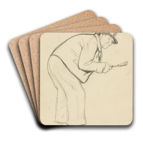 Study for "A Woman Hater" by Charles Samuel Keene Art Drink Coaster set Study for "A Woman Hater" by Charles Samuel Keene Art Drink Coaster set