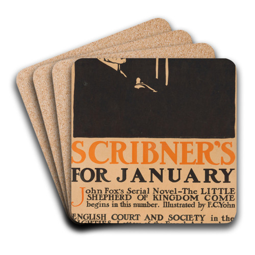 Scribner's for January by Edward Penfield Art Drink Coaster set Scribner's for January by Edward Penfield Art Drink Coaster set